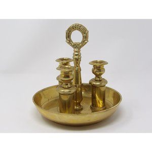 Vintage Neiman Marcus Brass Candlestick Holder Trio Candelabra with Handle Heavy